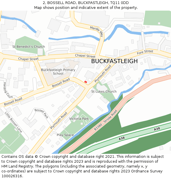2, BOSSELL ROAD, BUCKFASTLEIGH, TQ11 0DD: Location map and indicative extent of plot