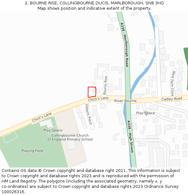 2, BOURNE RISE, COLLINGBOURNE DUCIS, MARLBOROUGH, SN8 3HG: Location map and indicative extent of plot