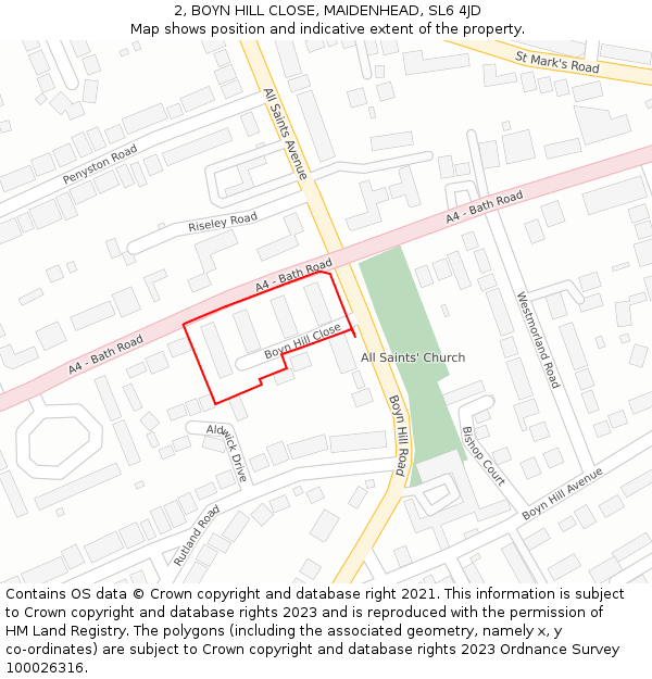 2, BOYN HILL CLOSE, MAIDENHEAD, SL6 4JD: Location map and indicative extent of plot