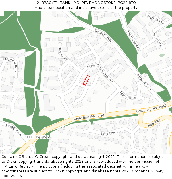2, BRACKEN BANK, LYCHPIT, BASINGSTOKE, RG24 8TQ: Location map and indicative extent of plot