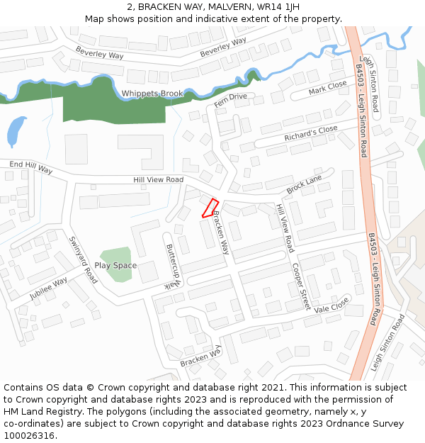 2, BRACKEN WAY, MALVERN, WR14 1JH: Location map and indicative extent of plot