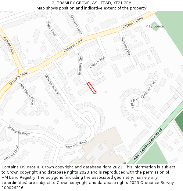 2, BRAMLEY GROVE, ASHTEAD, KT21 2EA: Location map and indicative extent of plot