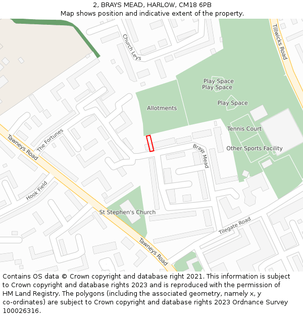 2, BRAYS MEAD, HARLOW, CM18 6PB: Location map and indicative extent of plot