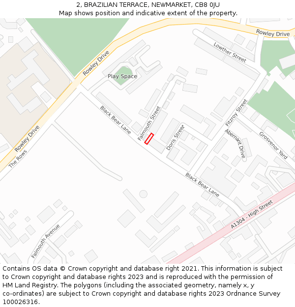 2, BRAZILIAN TERRACE, NEWMARKET, CB8 0JU: Location map and indicative extent of plot