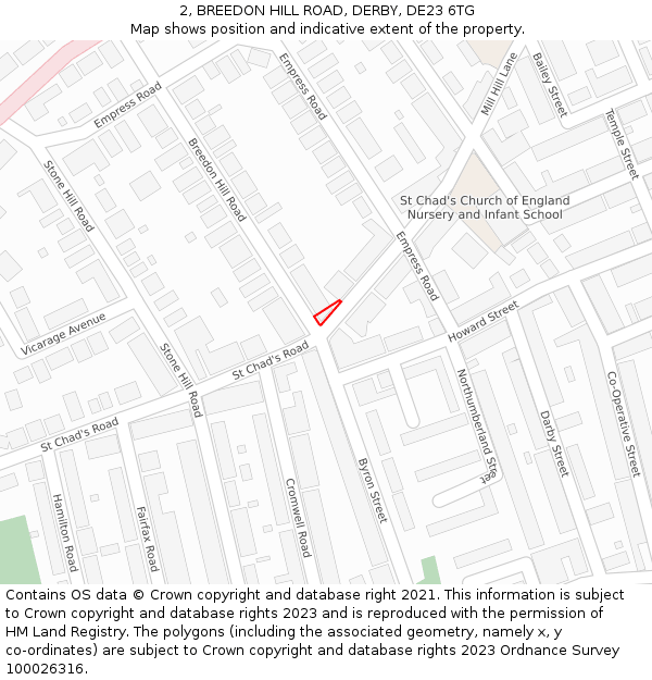 2, BREEDON HILL ROAD, DERBY, DE23 6TG: Location map and indicative extent of plot