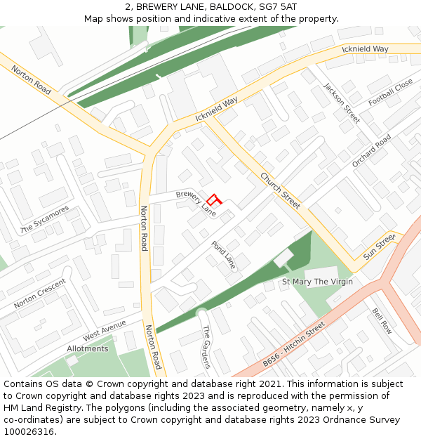 2, BREWERY LANE, BALDOCK, SG7 5AT: Location map and indicative extent of plot