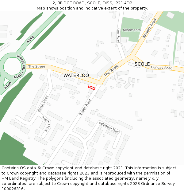 2, BRIDGE ROAD, SCOLE, DISS, IP21 4DP: Location map and indicative extent of plot