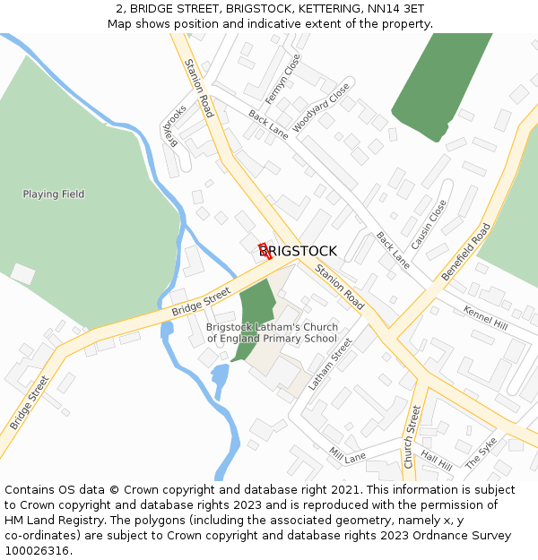 2, BRIDGE STREET, BRIGSTOCK, KETTERING, NN14 3ET: Location map and indicative extent of plot