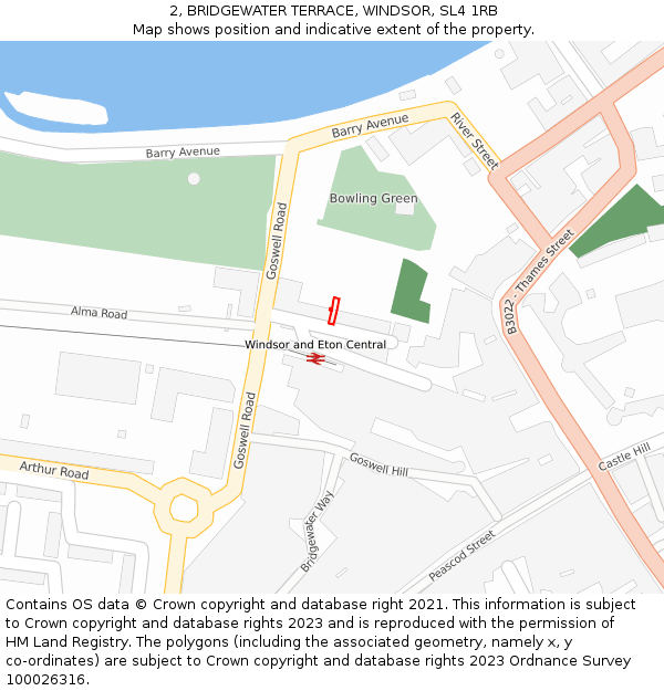 2, BRIDGEWATER TERRACE, WINDSOR, SL4 1RB: Location map and indicative extent of plot