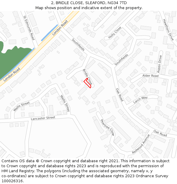 2, BRIDLE CLOSE, SLEAFORD, NG34 7TD: Location map and indicative extent of plot