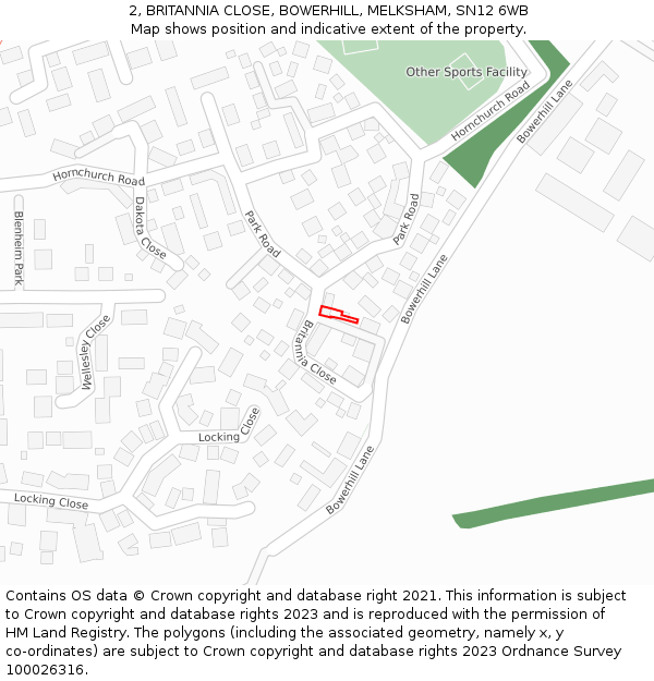 2, BRITANNIA CLOSE, BOWERHILL, MELKSHAM, SN12 6WB: Location map and indicative extent of plot