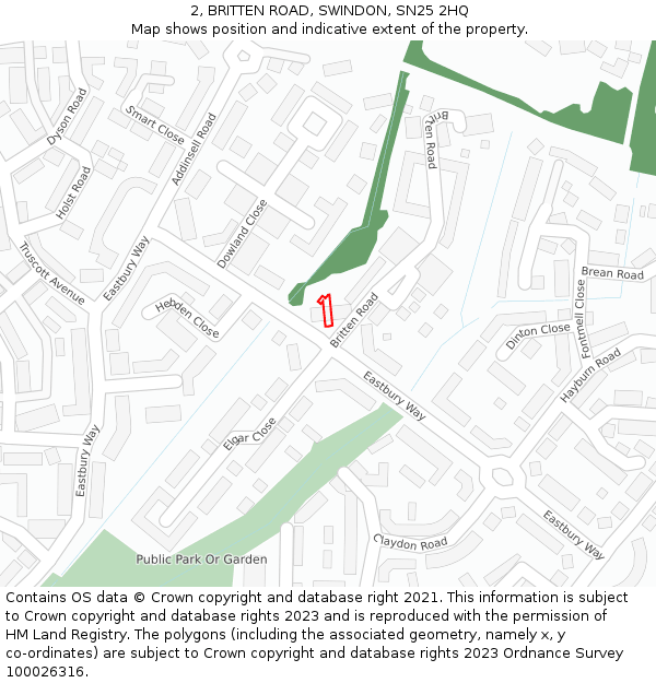 2, BRITTEN ROAD, SWINDON, SN25 2HQ: Location map and indicative extent of plot