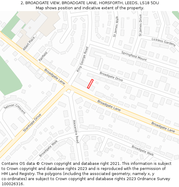 2, BROADGATE VIEW, BROADGATE LANE, HORSFORTH, LEEDS, LS18 5DU: Location map and indicative extent of plot