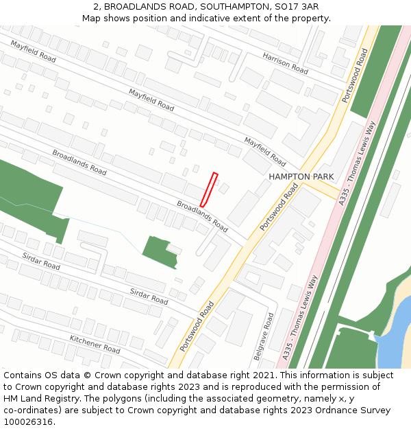 2, BROADLANDS ROAD, SOUTHAMPTON, SO17 3AR: Location map and indicative extent of plot
