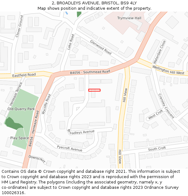 2, BROADLEYS AVENUE, BRISTOL, BS9 4LY: Location map and indicative extent of plot