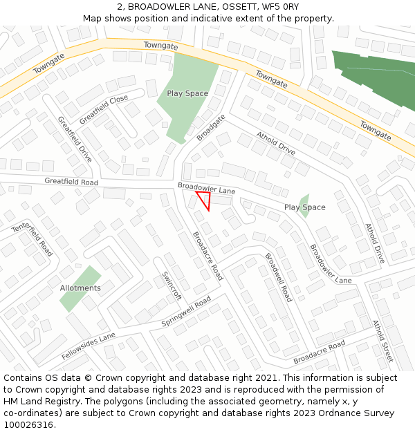 2, BROADOWLER LANE, OSSETT, WF5 0RY: Location map and indicative extent of plot