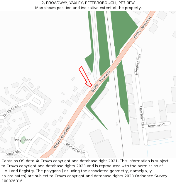 2, BROADWAY, YAXLEY, PETERBOROUGH, PE7 3EW: Location map and indicative extent of plot