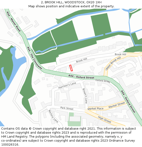 2, BROOK HILL, WOODSTOCK, OX20 1XH: Location map and indicative extent of plot
