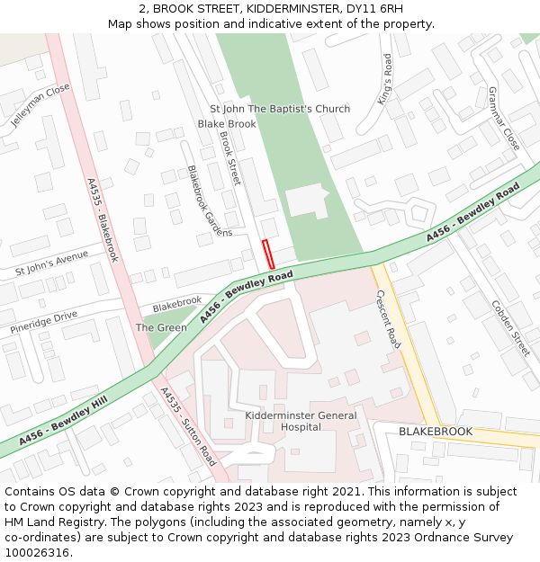 2, BROOK STREET, KIDDERMINSTER, DY11 6RH: Location map and indicative extent of plot