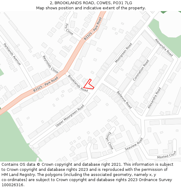 2, BROOKLANDS ROAD, COWES, PO31 7LG: Location map and indicative extent of plot