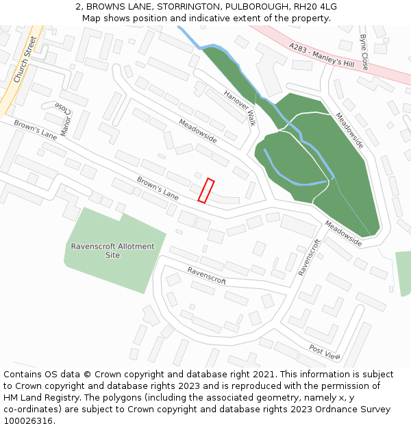 2, BROWNS LANE, STORRINGTON, PULBOROUGH, RH20 4LG: Location map and indicative extent of plot