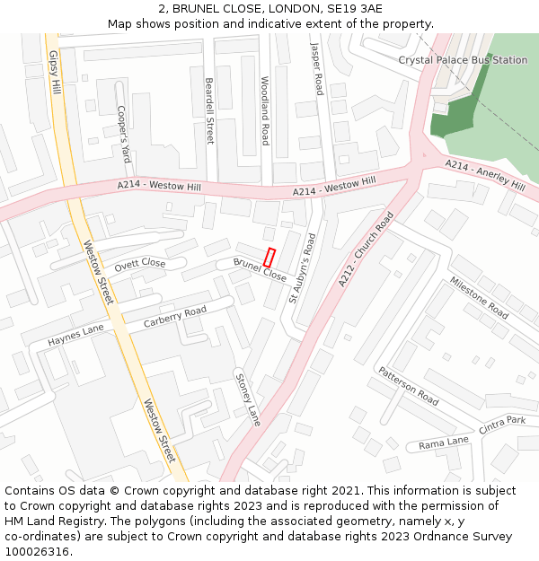 2, BRUNEL CLOSE, LONDON, SE19 3AE: Location map and indicative extent of plot