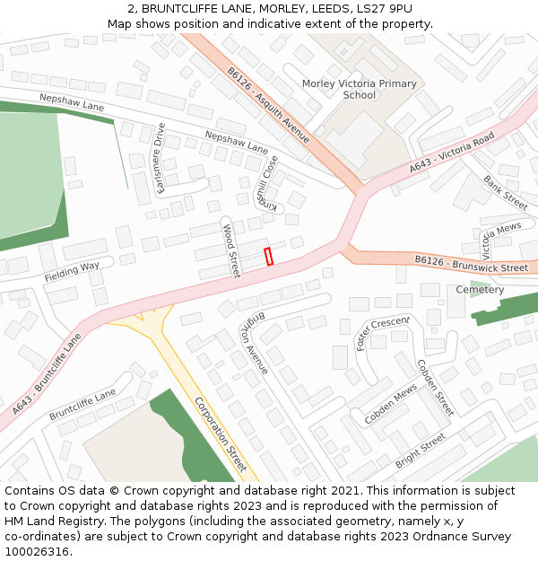 2, BRUNTCLIFFE LANE, MORLEY, LEEDS, LS27 9PU: Location map and indicative extent of plot