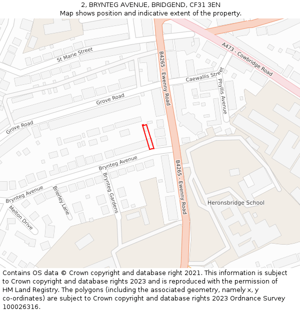 2, BRYNTEG AVENUE, BRIDGEND, CF31 3EN: Location map and indicative extent of plot
