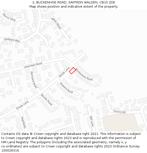 2, BUCKENHOE ROAD, SAFFRON WALDEN, CB10 2DE: Location map and indicative extent of plot