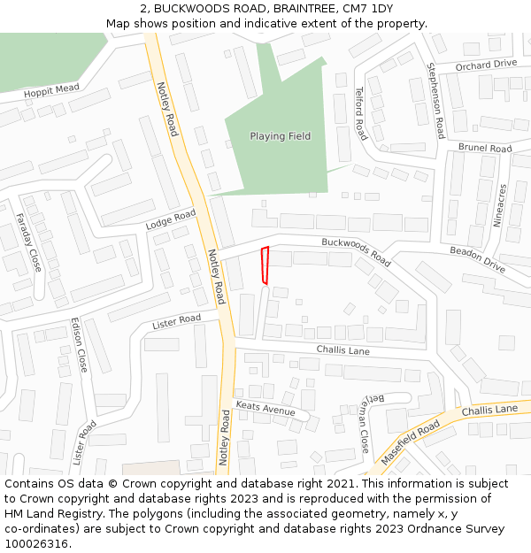 2, BUCKWOODS ROAD, BRAINTREE, CM7 1DY: Location map and indicative extent of plot