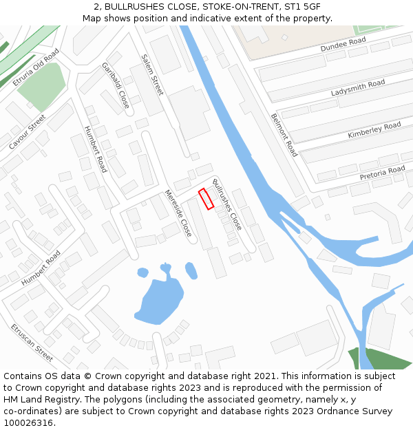 2, BULLRUSHES CLOSE, STOKE-ON-TRENT, ST1 5GF: Location map and indicative extent of plot
