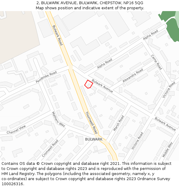 2, BULWARK AVENUE, BULWARK, CHEPSTOW, NP16 5QG: Location map and indicative extent of plot