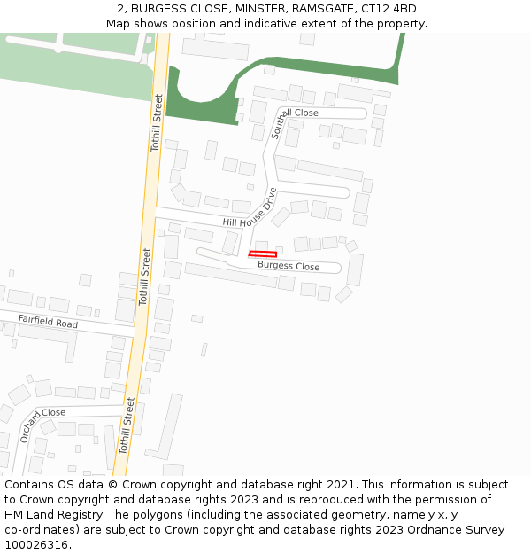 2, BURGESS CLOSE, MINSTER, RAMSGATE, CT12 4BD: Location map and indicative extent of plot