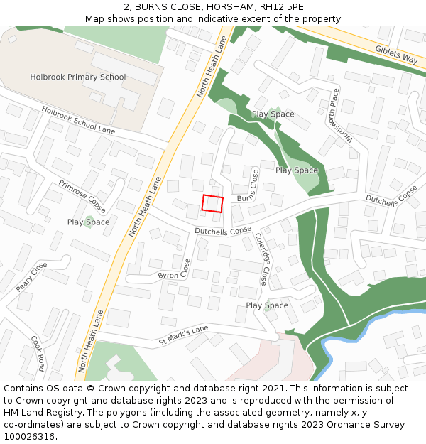 2, BURNS CLOSE, HORSHAM, RH12 5PE: Location map and indicative extent of plot
