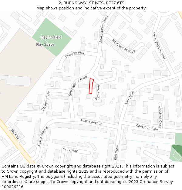 2, BURNS WAY, ST IVES, PE27 6TS: Location map and indicative extent of plot