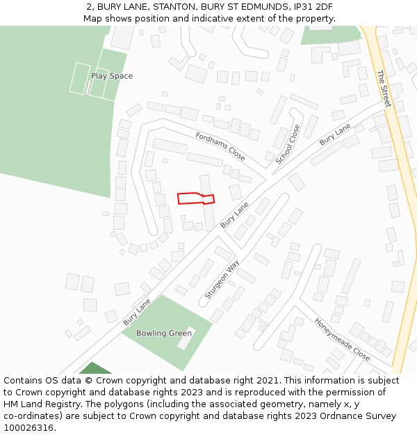 2, BURY LANE, STANTON, BURY ST EDMUNDS, IP31 2DF: Location map and indicative extent of plot