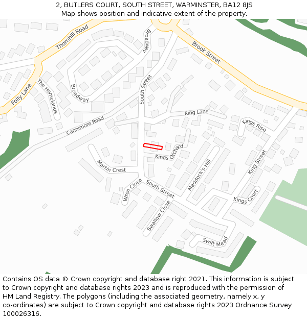2, BUTLERS COURT, SOUTH STREET, WARMINSTER, BA12 8JS: Location map and indicative extent of plot