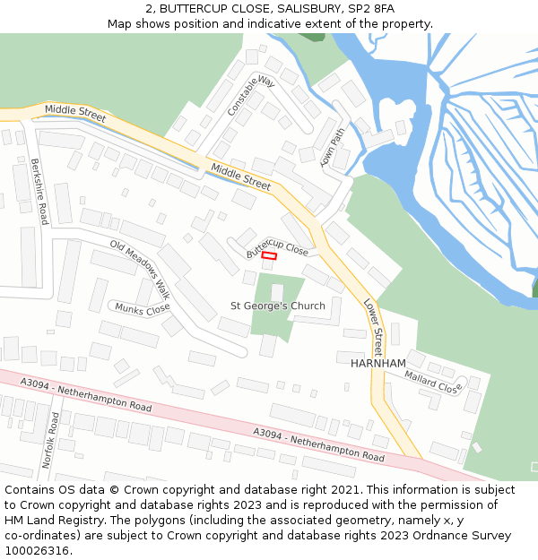 2, BUTTERCUP CLOSE, SALISBURY, SP2 8FA: Location map and indicative extent of plot