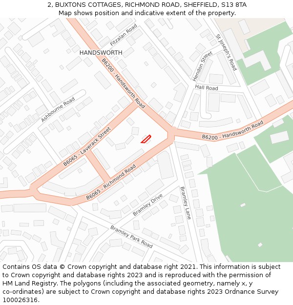 2, BUXTONS COTTAGES, RICHMOND ROAD, SHEFFIELD, S13 8TA: Location map and indicative extent of plot