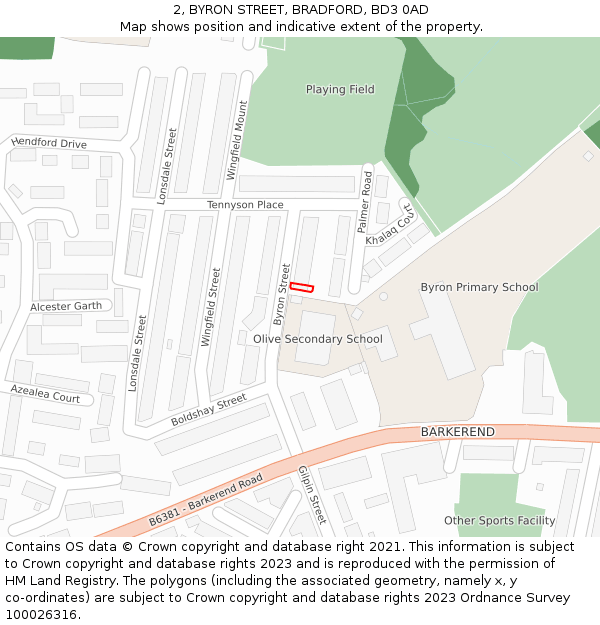 2, BYRON STREET, BRADFORD, BD3 0AD: Location map and indicative extent of plot