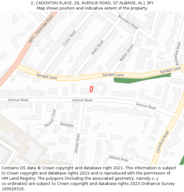 2, CADOXTON PLACE, 29, AVENUE ROAD, ST ALBANS, AL1 3PY: Location map and indicative extent of plot