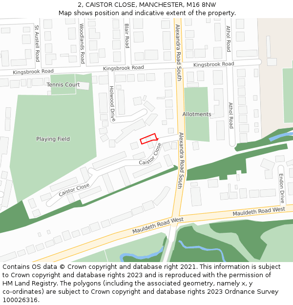2, CAISTOR CLOSE, MANCHESTER, M16 8NW: Location map and indicative extent of plot
