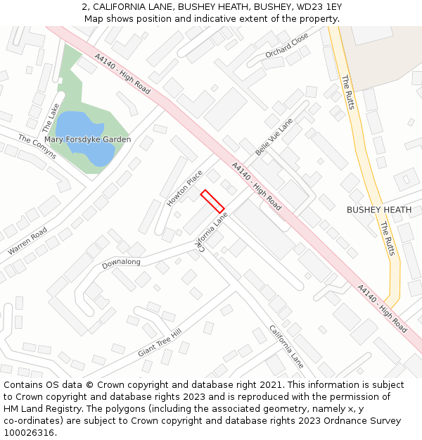 2, CALIFORNIA LANE, BUSHEY HEATH, BUSHEY, WD23 1EY: Location map and indicative extent of plot