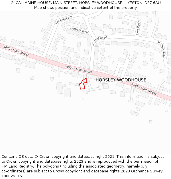 2, CALLADINE HOUSE, MAIN STREET, HORSLEY WOODHOUSE, ILKESTON, DE7 6AU: Location map and indicative extent of plot