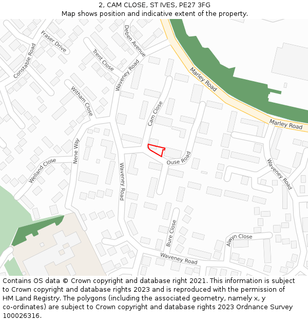 2, CAM CLOSE, ST IVES, PE27 3FG: Location map and indicative extent of plot