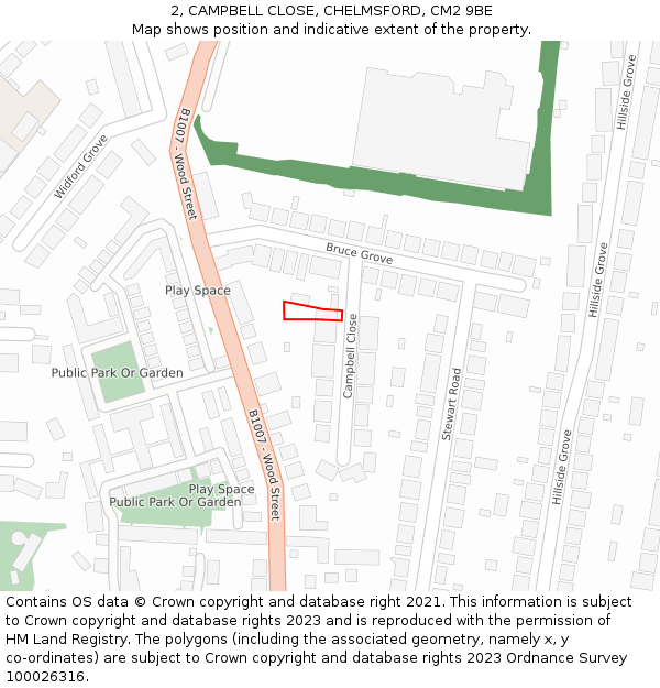 2, CAMPBELL CLOSE, CHELMSFORD, CM2 9BE: Location map and indicative extent of plot