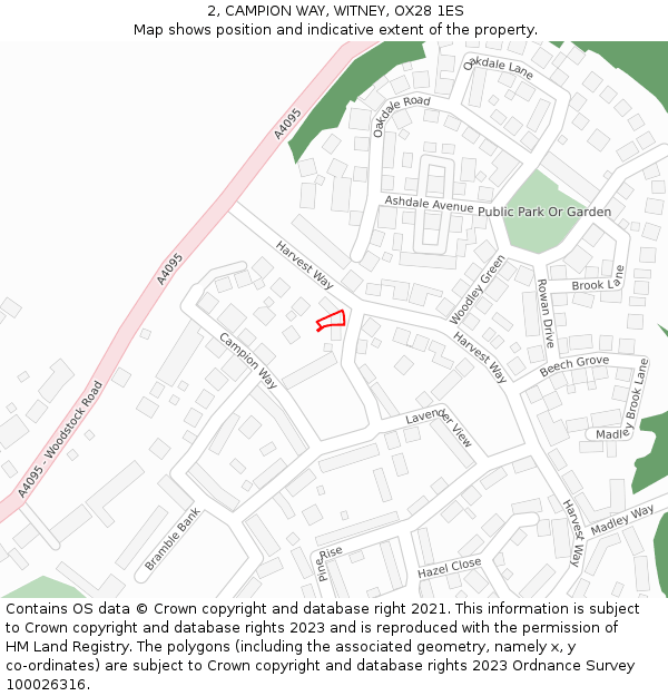 2, CAMPION WAY, WITNEY, OX28 1ES: Location map and indicative extent of plot