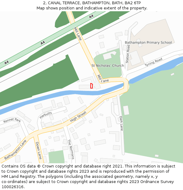 2, CANAL TERRACE, BATHAMPTON, BATH, BA2 6TP: Location map and indicative extent of plot