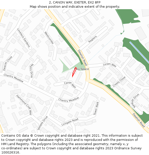 2, CANON WAY, EXETER, EX2 8FP: Location map and indicative extent of plot