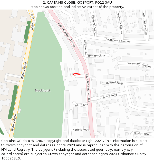 2, CAPTAINS CLOSE, GOSPORT, PO12 3AU: Location map and indicative extent of plot